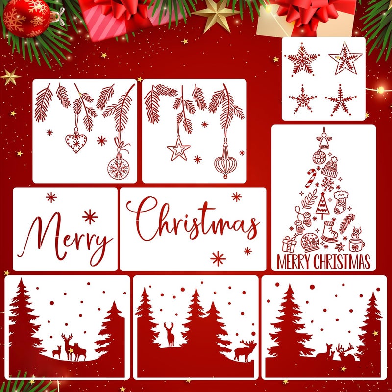 zosylley Christmas Stencils for Window Glass Large Christmas Stencils for Crafts Reusable Xmas Forest Deer Holiday Stencil for Painting on Wood Door Mats Fabrics Decor - Image 1